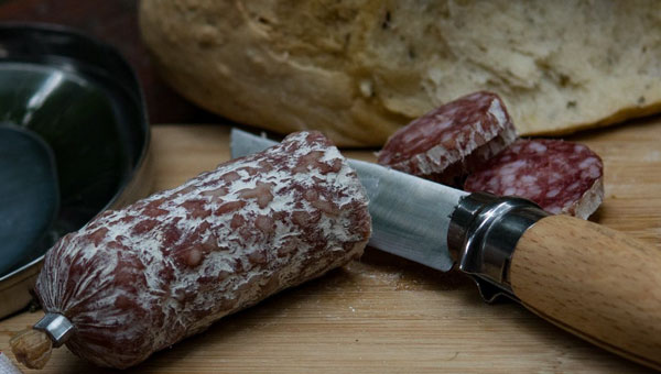 Salami and knife