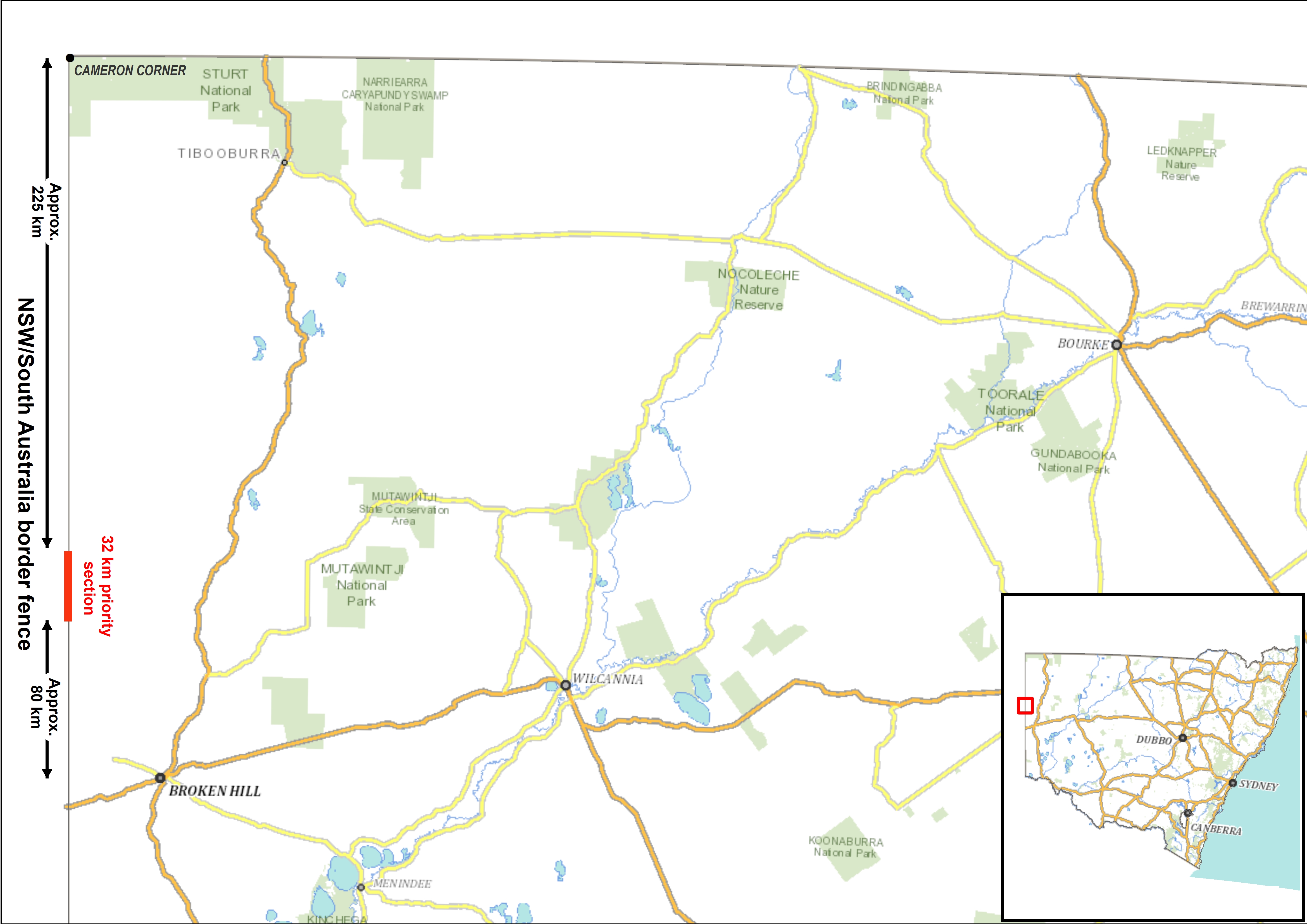 Map of Western NSW outlining the Wild Dog Fence Extension Project area