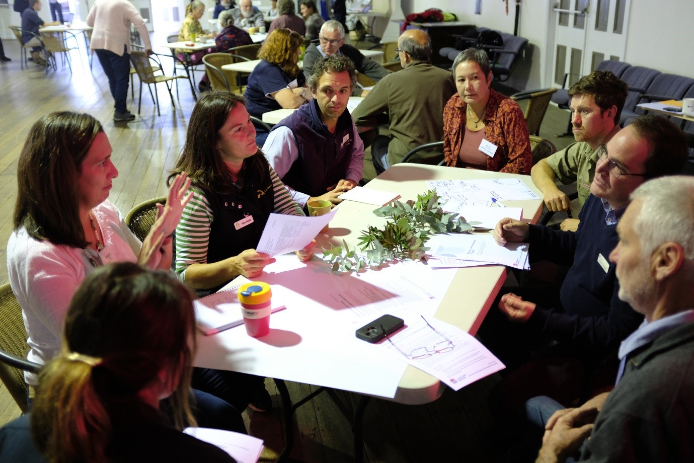 Land carers and staff in discussions at the muster