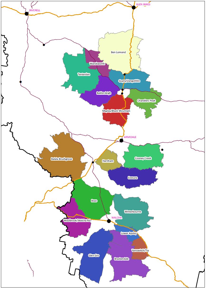 A map of the 2025 Northern Tablelands fox baiting groups