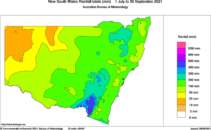 Three-monthly rainfall totals for New South Wales / ACT