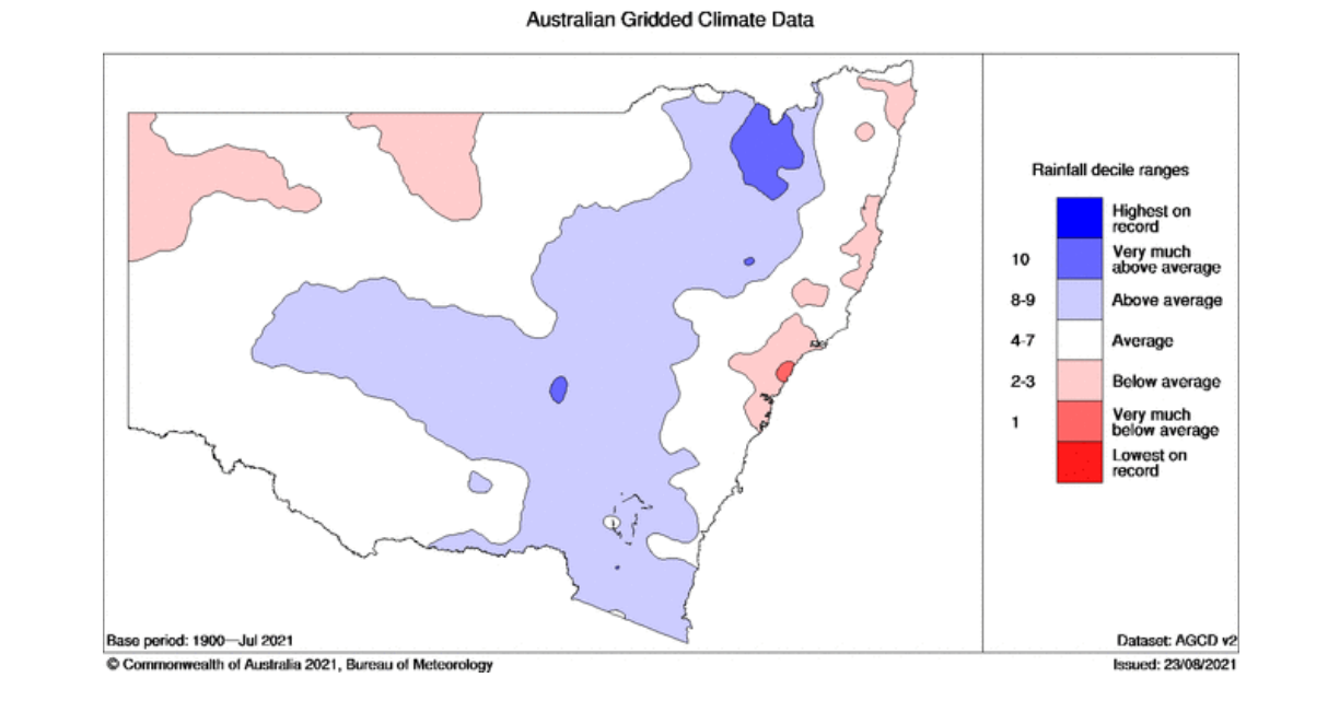 NSW Rainfall Deciles 1st May to 31st July 2021 