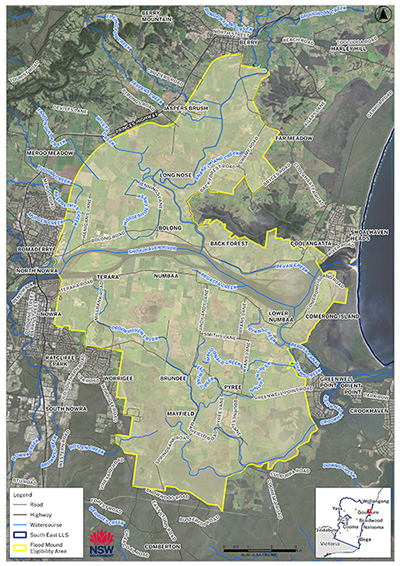 map of flood mound refuge around the south coast