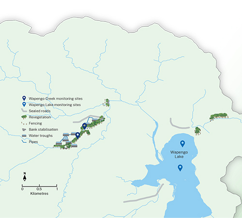 Location of Wapengo Lake catchment riparian vegetation improvement works and monitoring sites