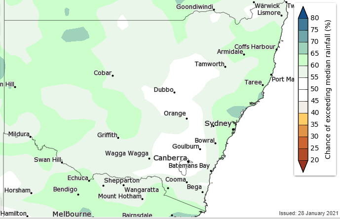 Predicted rainfall map of NSW February to April 2021