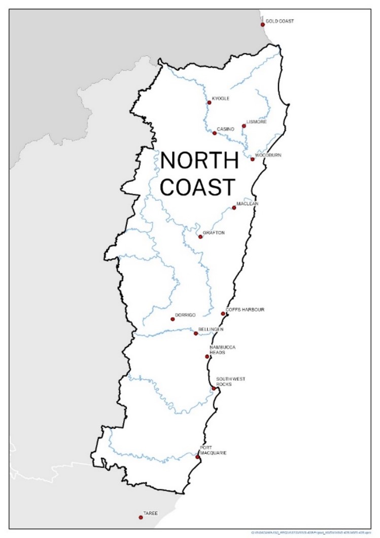 map of the area that covers North coast local land service region
