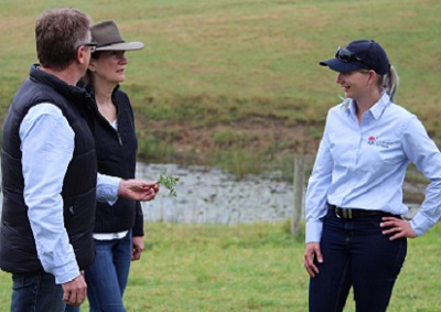 David and Kim King with Local Land Services Biosecurity Officer Evelyn Osborne. Credit - Amanda Ardler