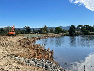 Riverbank with construction works on the bank